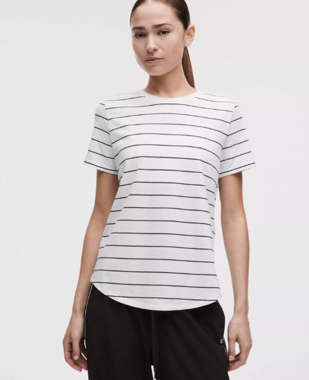 Lululemon Love Crewneck T-Shirt Casual Swap Stripe White Black sz 6